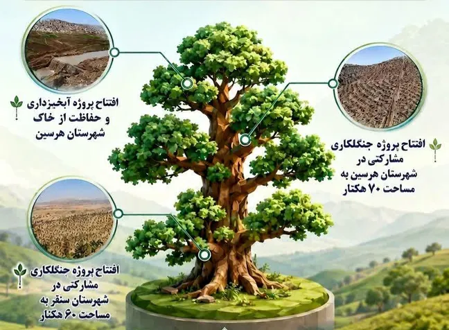 افتتاح ۱۳۰ هکتار جنگل‌کاری مشارکتی در کرمانشاه/ گامی بلند برای حفاظت از خاک و منابع آبی در هفته دولت